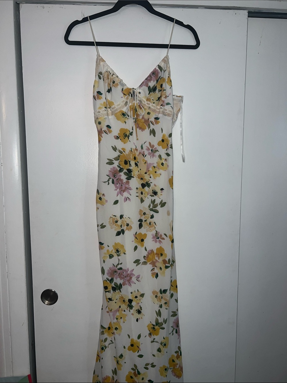 Princess Polly Cream Floral Satin Maxi Slip Dress with Yellow & Pink Blooms
